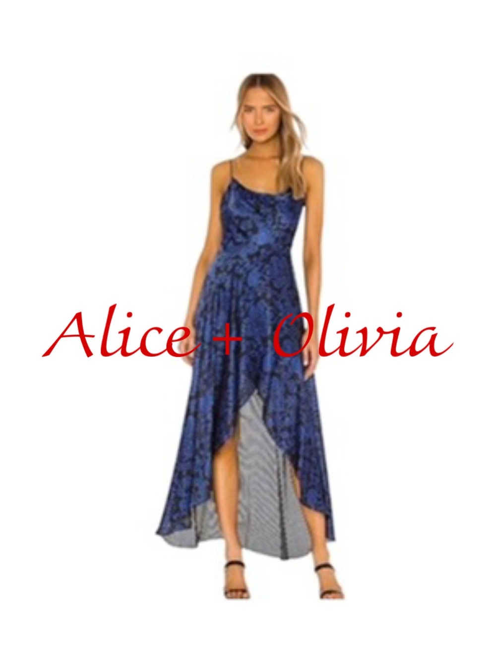 Alice + Olivia Royal Blue Floral High-Low Slip Dress